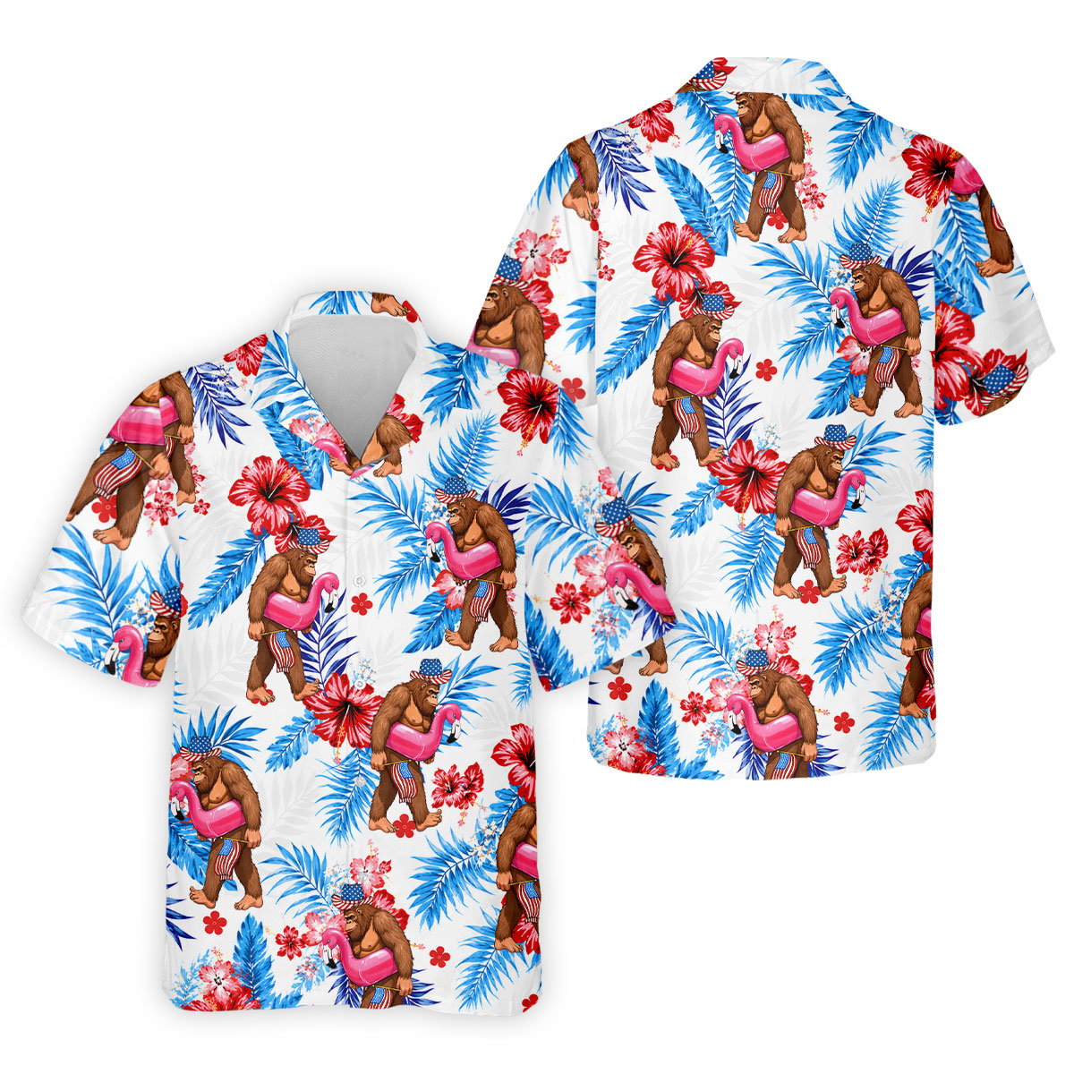 Bigfoot Flamingo Float Tropical Hawaiian Golf Shirt, Hawaiian Golf Shirt, Mens Golf Shirts