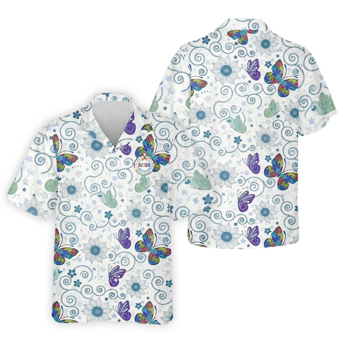 Autism Awareness Flower And Butterfly Puzzle Ribbon Men's Golf Shirt, Polo ShirtFor Men