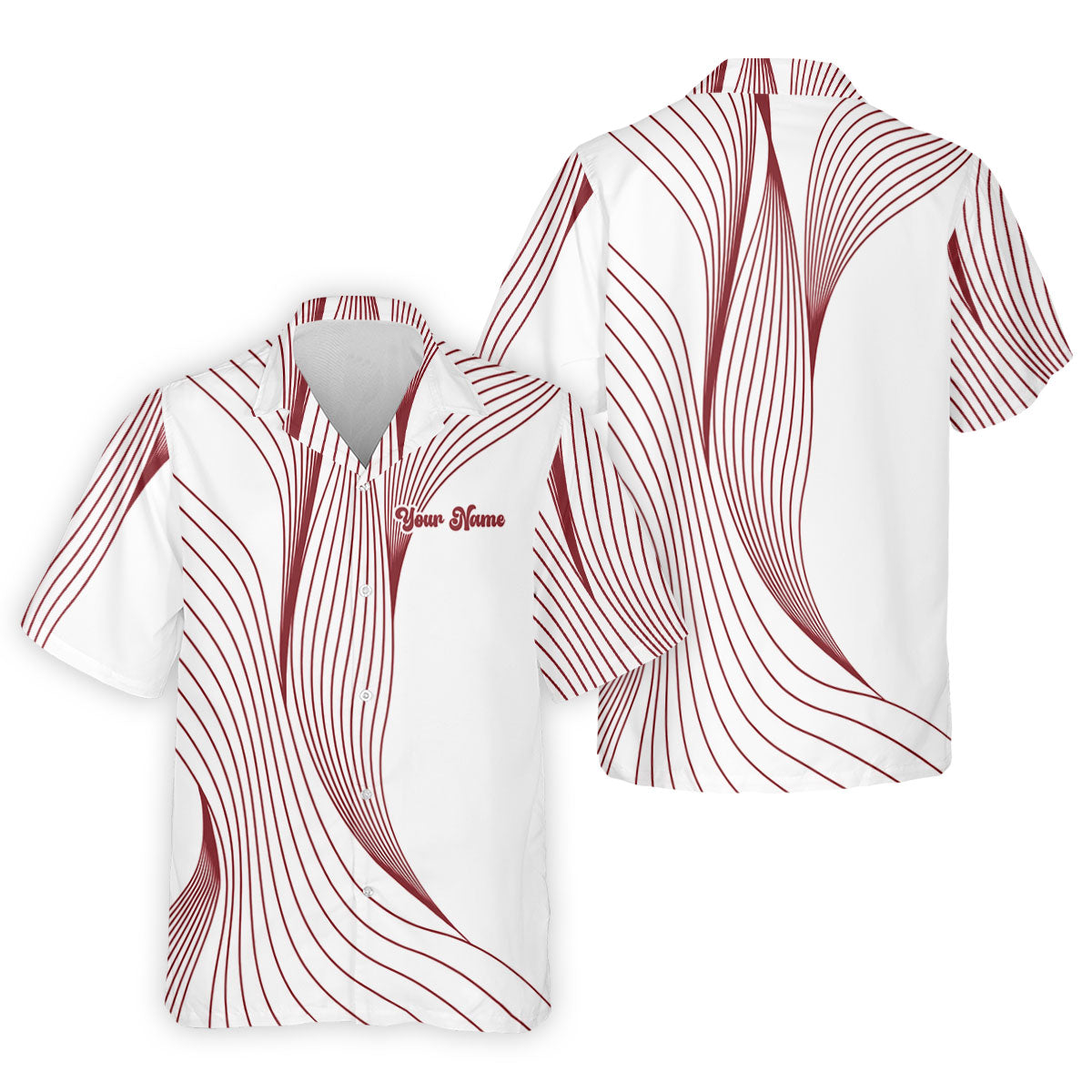 Geometric Line Wavy Line Red And White Custom Name Golf Shirts For Men, Men's Golf Shirt, Polo ShirtFor Men