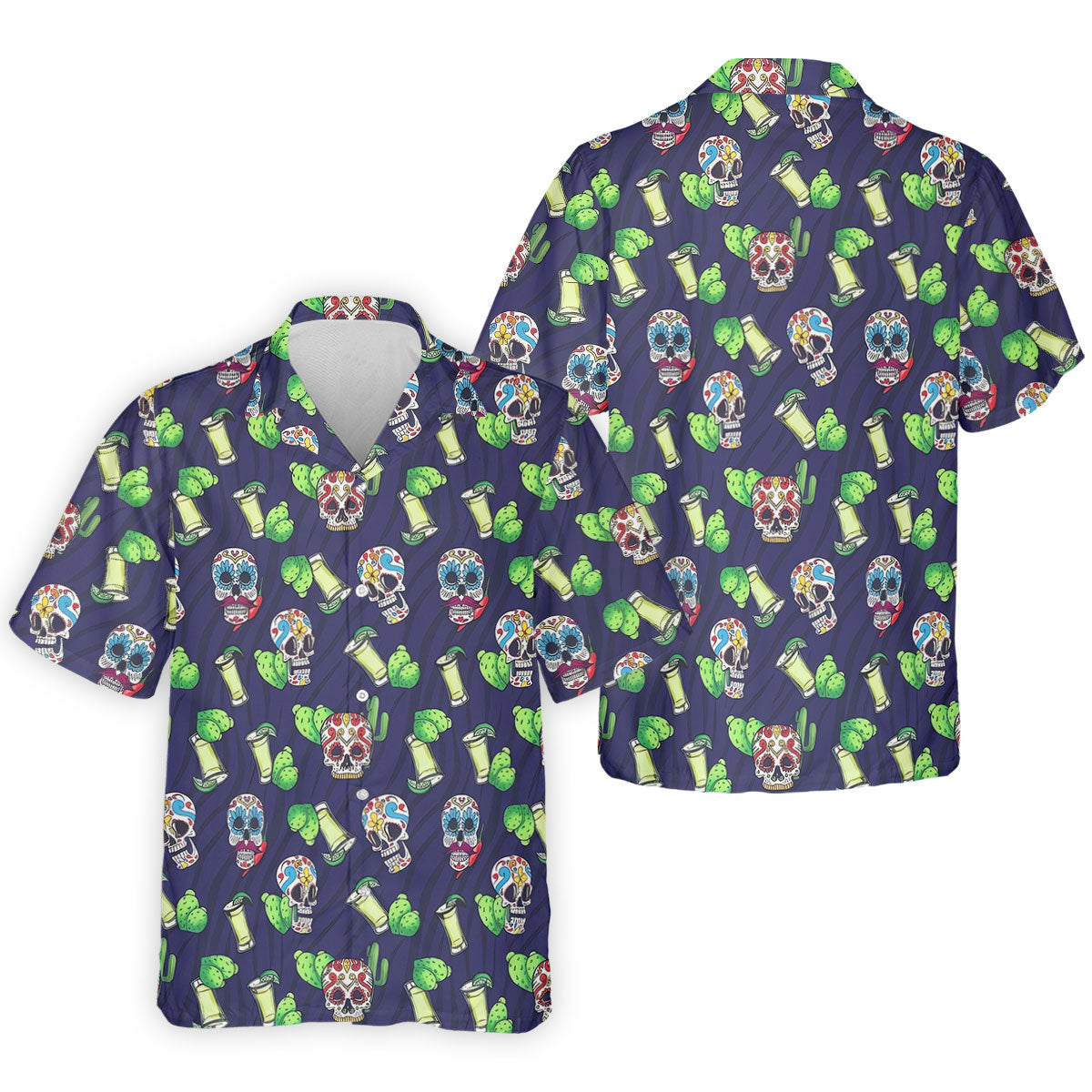 Day Of The Dead Sugar Skull Cactus Polo Shirt, Mens Golf Polo, Hawaiian Golf Shirt