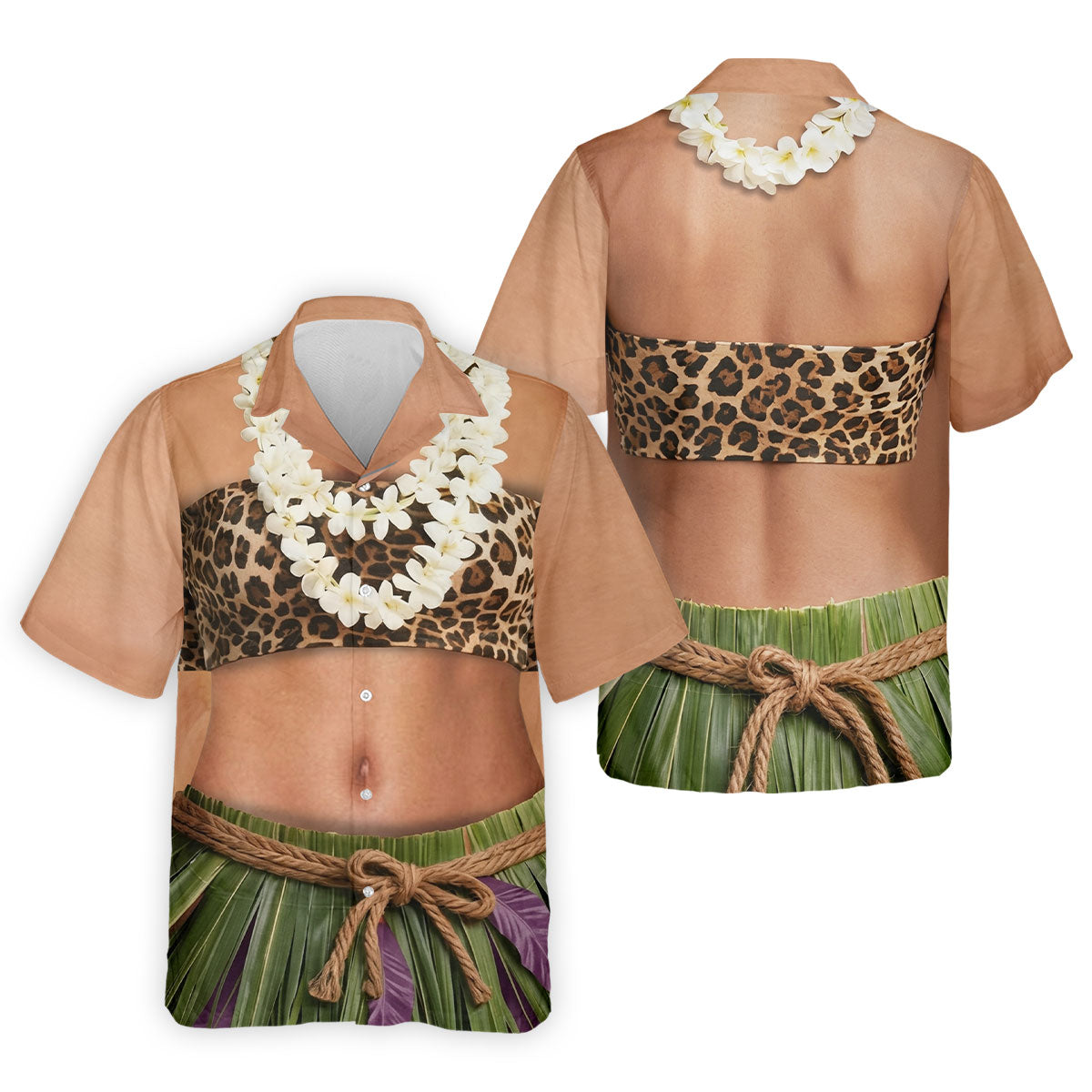 Floral Lei Tropical Theme Party Leopard Print Hawaiian Golf Shirt, Polo Shirtor Men
