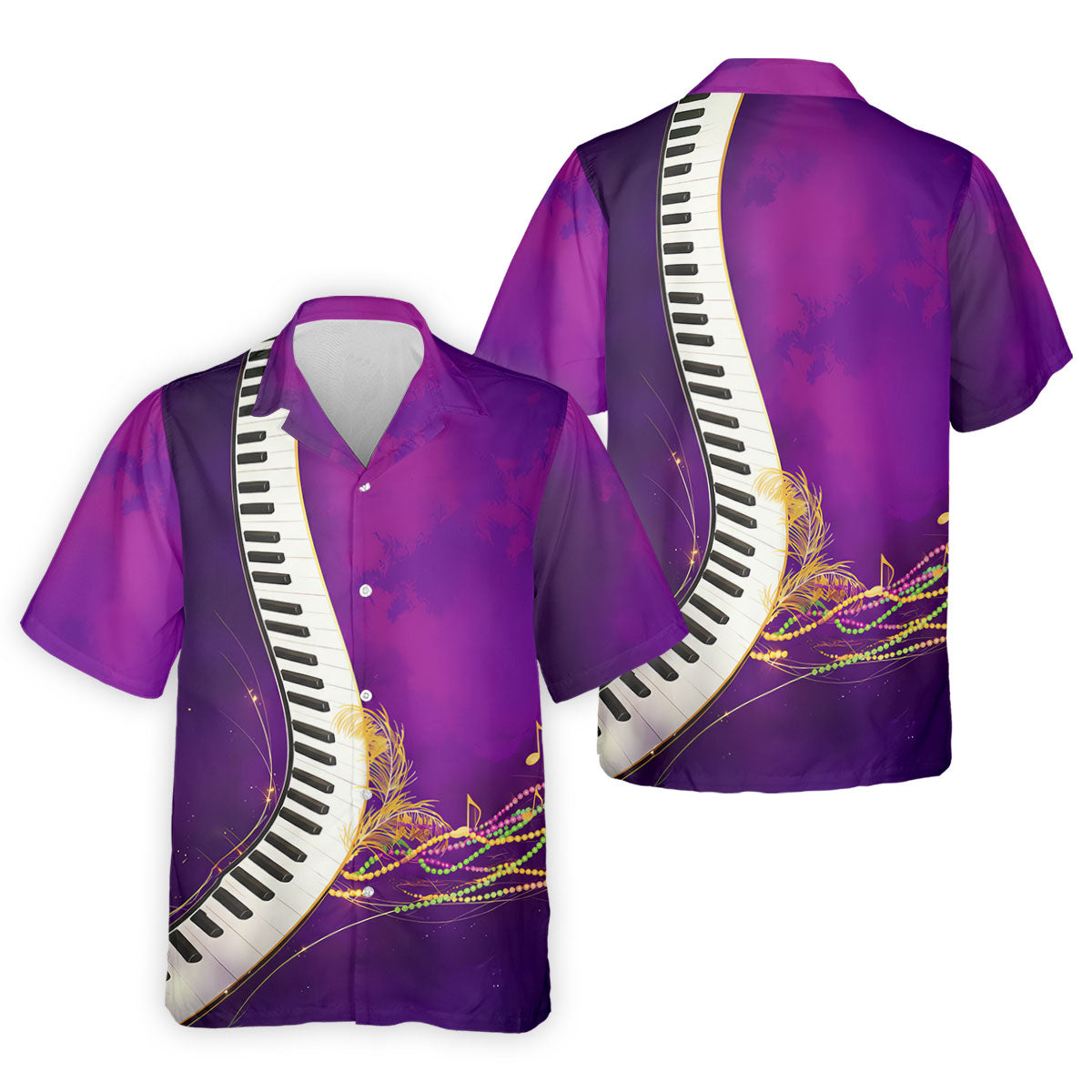 Mardi Gras Feather Beads Piano Keyboard Print Purple Golf Shirt, Polo ShirtFor Men, Golf Shirts For Men