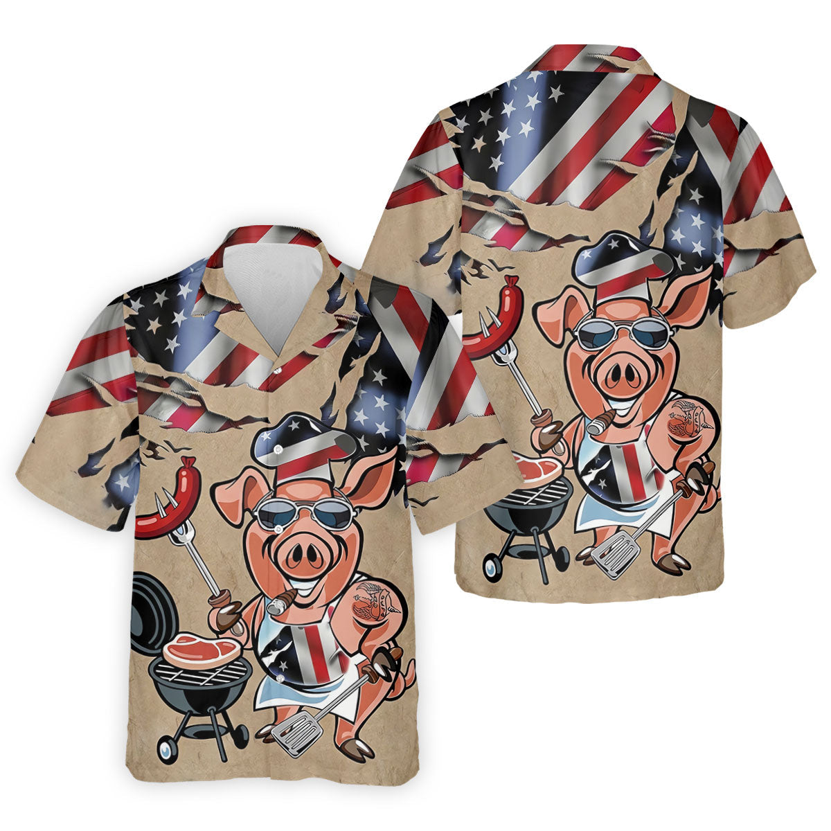 Patriotic American Flag Funny BBQ 250th Anniversary Dark Beige Polo ShirtFor Men, Golf Shirts For Men
