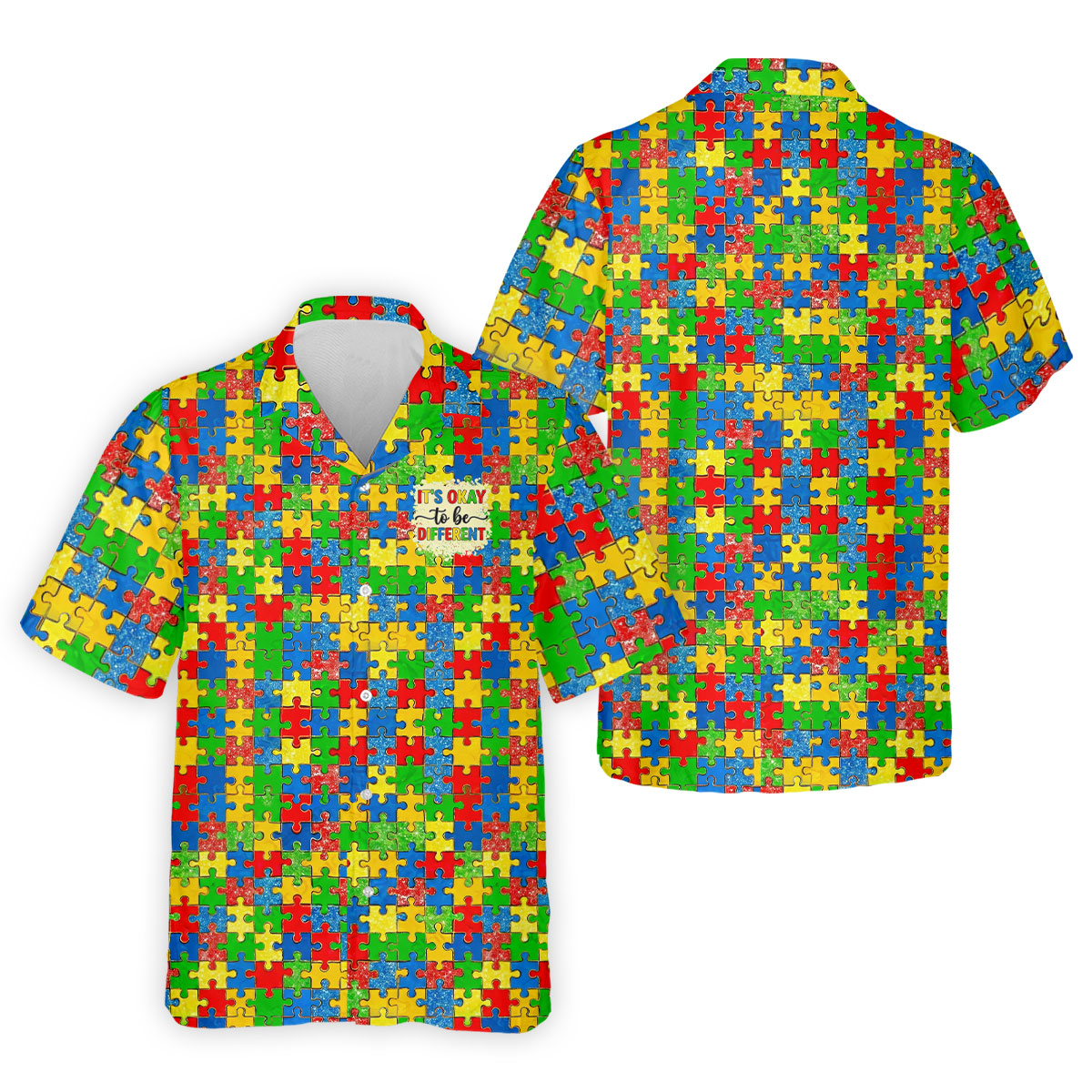 It's Okay To Be Different Colorful Puzzle Pattern Autism Awareness Men's Golf Shirt, Polo ShirtFor Men