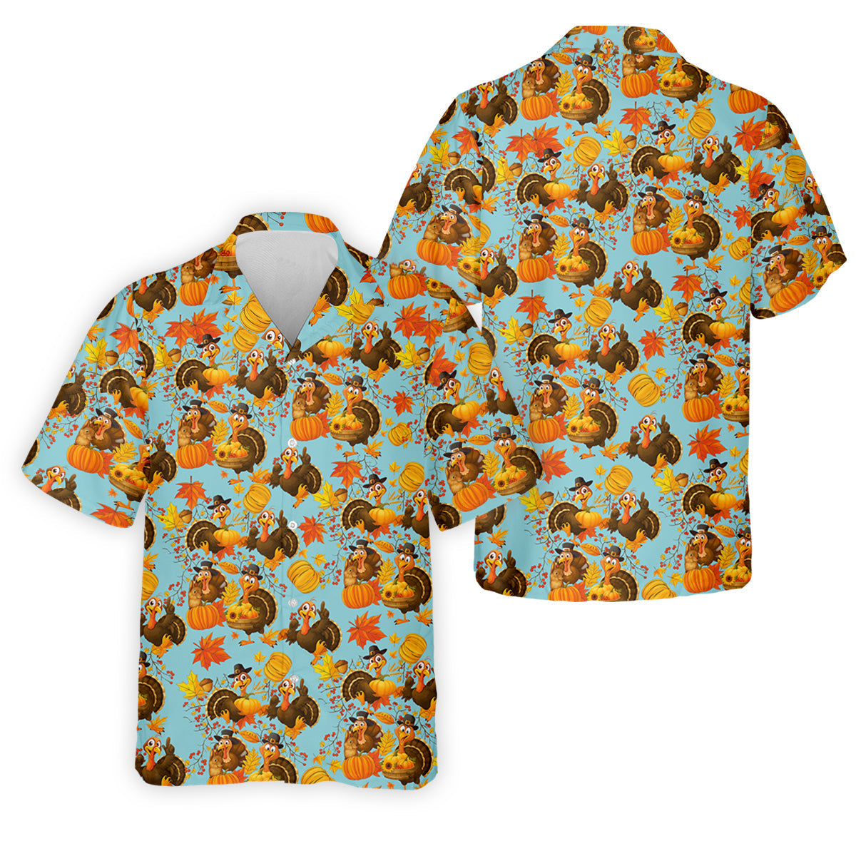 Turkey Pumpkin Thanksgiving Holiday Blue And Orange Polo Shirtor Men, Golf Gift For Men
