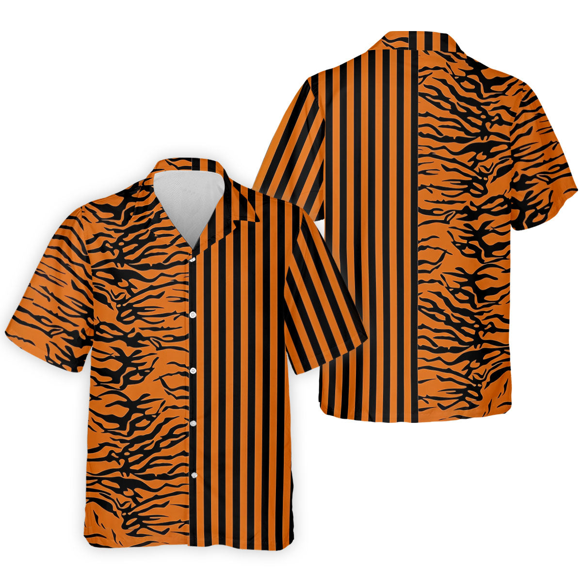 Orange Tiger Stripe Split Pattern Golf Shirt, Mens Golf Polo, Golf Apparel For Men, Golf Polo Shirts For Men