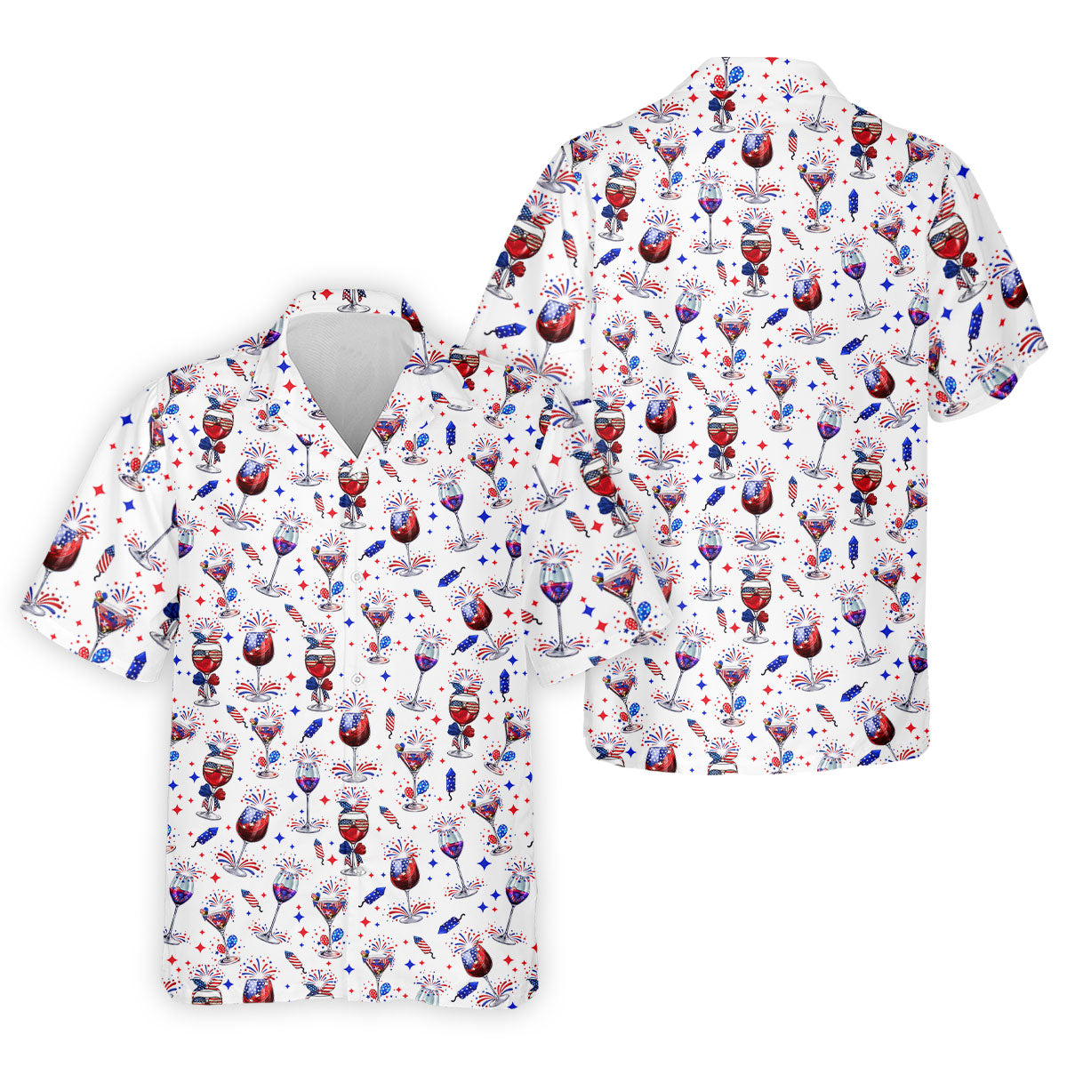 Wine And Martini American Flag Pattern Patriotic 4th Of July White Golf Shirt, 250th Anniversary Golf Shirts For Men