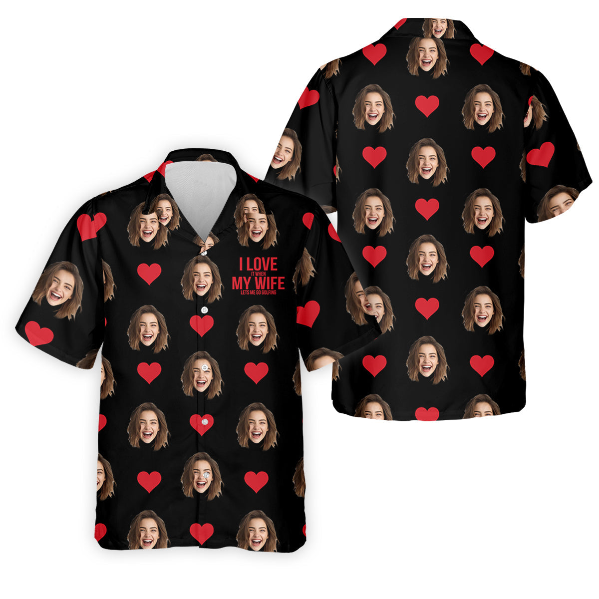 I Love My Wife Custom Photo Black Golf Shirt, Valentines Golf Gift, Fun Golf Shirts For Men, Golf Gift For Men