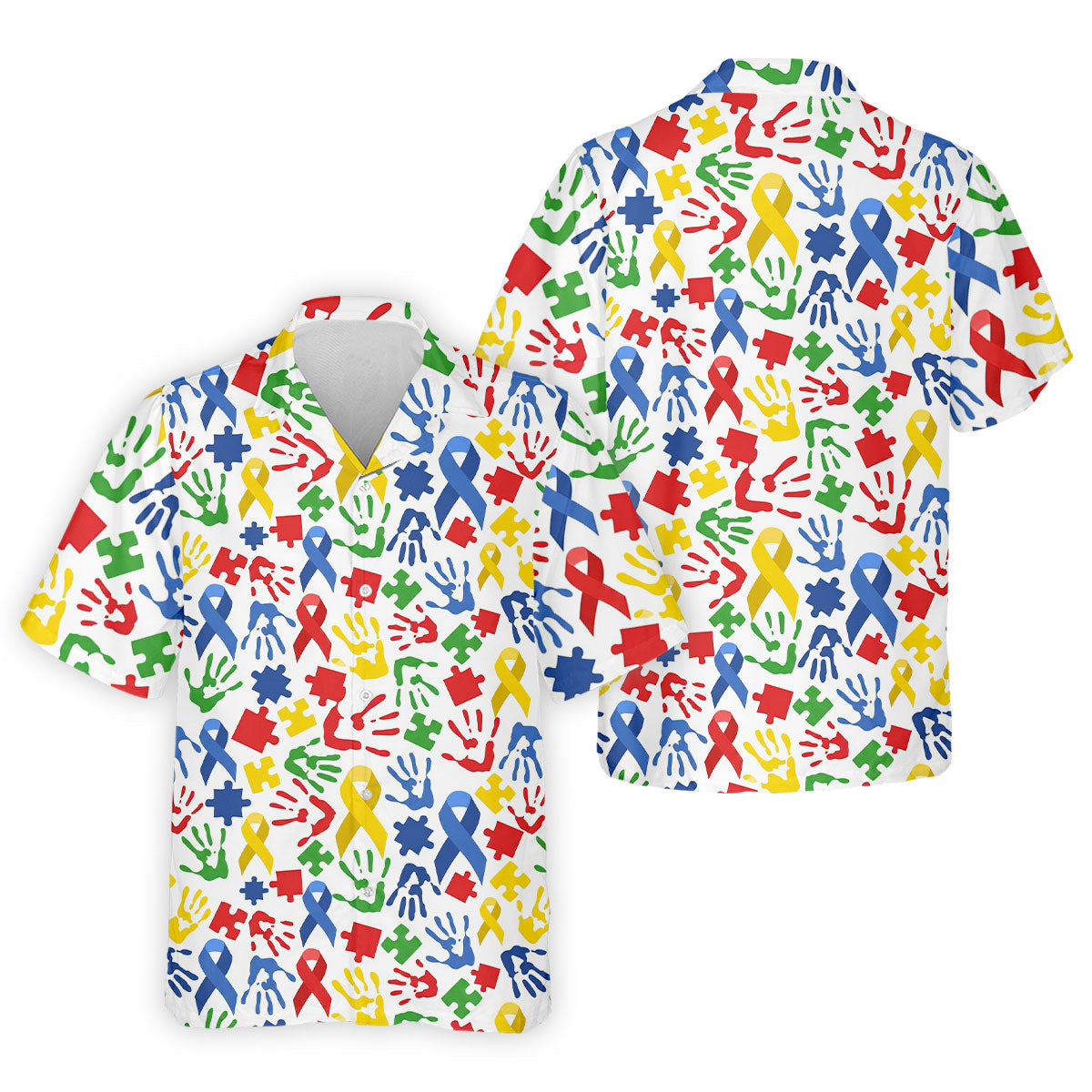 Autism Ribbon Colorful Puzzle Pieces Handprints Golf Tops For Men, Polo ShirtFor Men, Golf Shirts For Men