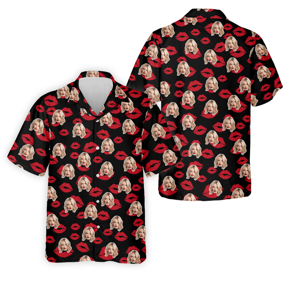 Kiss Lipstick Mark Custom Photo Golf Tops For Men, Valentines Golf Gift, Polo ShirtFor Men