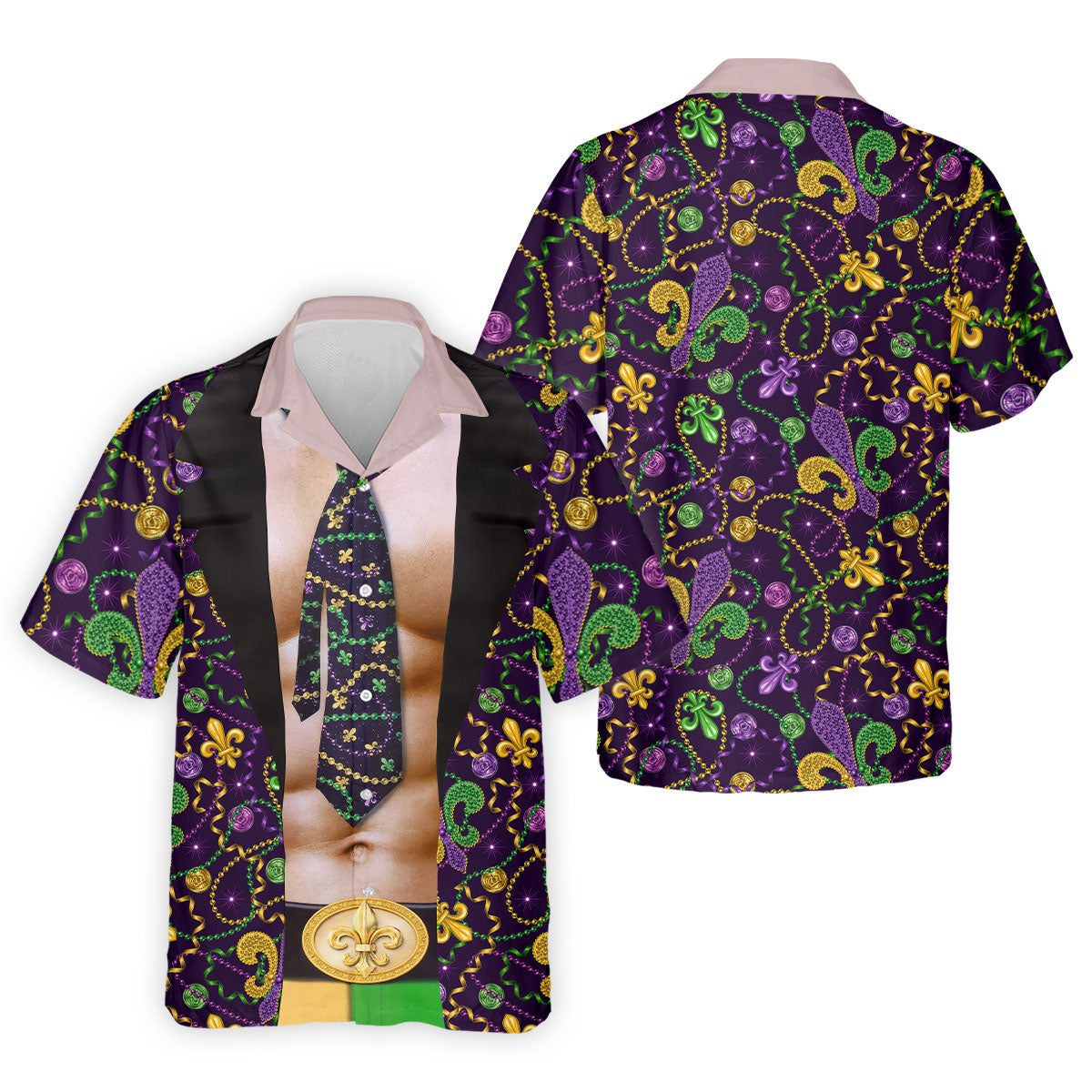 Mardi Gras Purple Green Gold Fleur De Lis Funny Costume Golf Shirts For Men, Men's Funny Golf Shirts