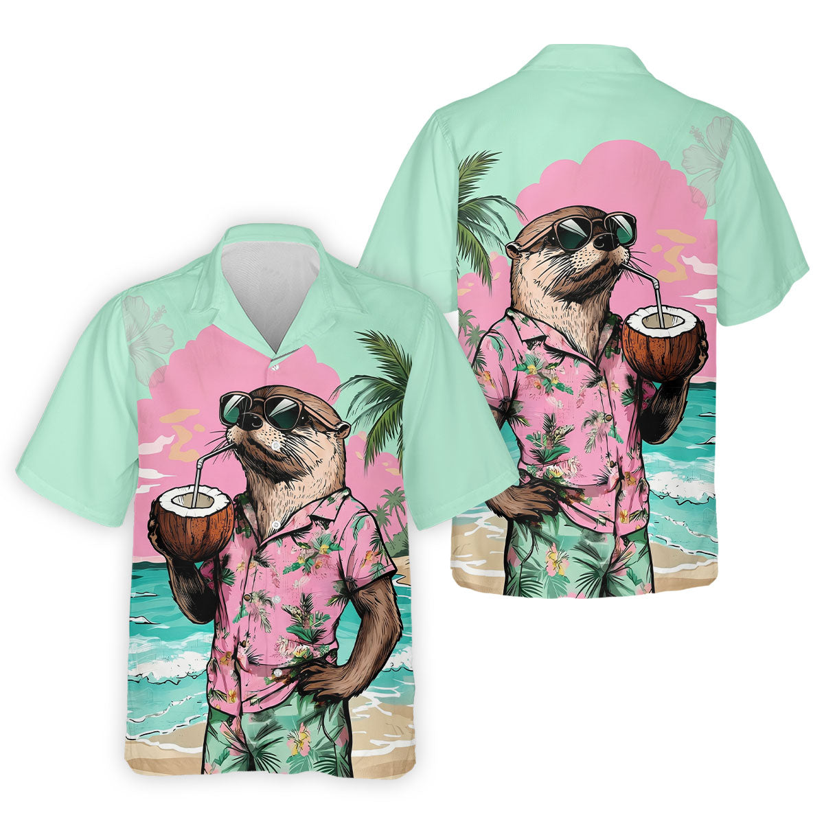 Funny Otter Tropical Summer Hawaiian Golf Shirt, Polo Shirtor Men, Golfing Apparel