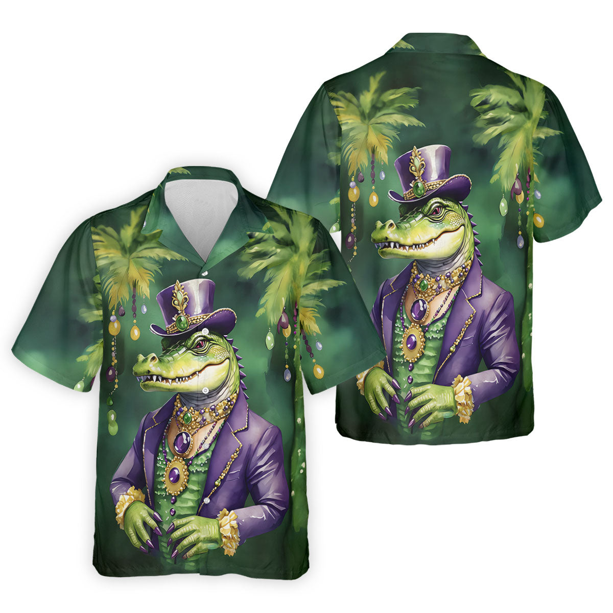 Mardi Gras Alligator Decorated Palm Tree Print Golf Shirt, Polo ShirtFor Men, Golf Shirts For Men