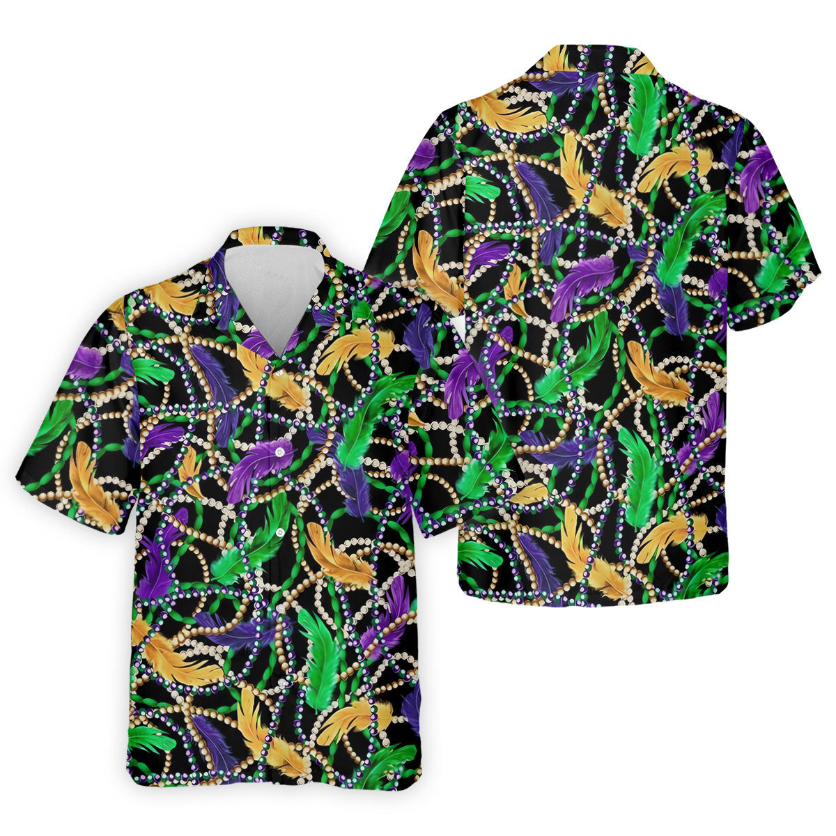 Purple Green Gold Feather Beads Mardi Gras Golf Shirt, Polo ShirtFor Men, Golf Shirts For Men