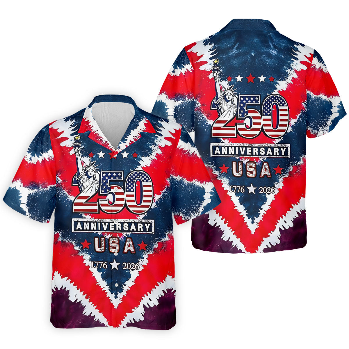 250th Anniversary Red White Blue Tie Dye Print Patriotic Golf Shirt, 4th Of July Golf Shirts For Men