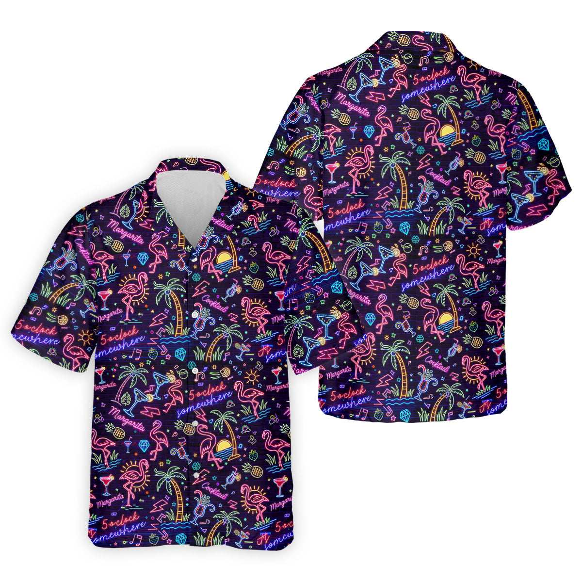 Tropical Theme Neon Pattern Black Golf Shirt, Men's Funny Golf Shirts, Polo ShirtFor Men
