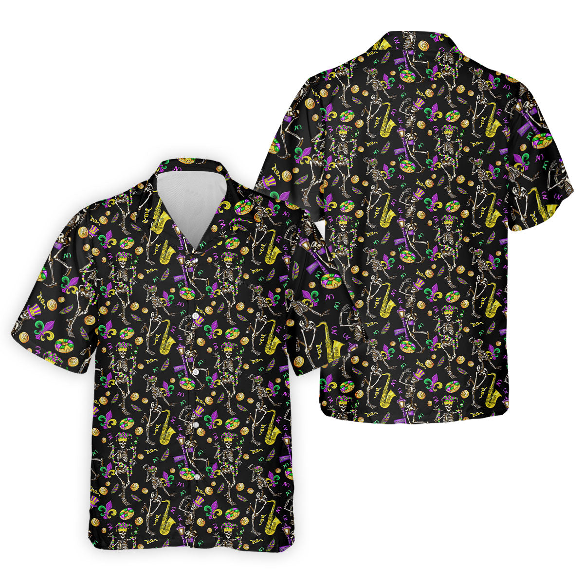 Dancing Skeleton Mardi Gras Fleur De Lis Black Golf Shirt, Polo ShirtFor Men, Golf Shirts For Men