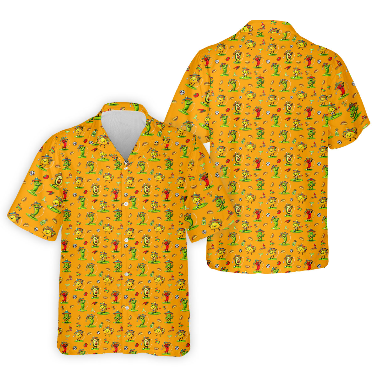 Mexican Cartoon Food Characters Cinco De Mayo Celebration Fiesta Themed Yellow Golf Shirts For Men