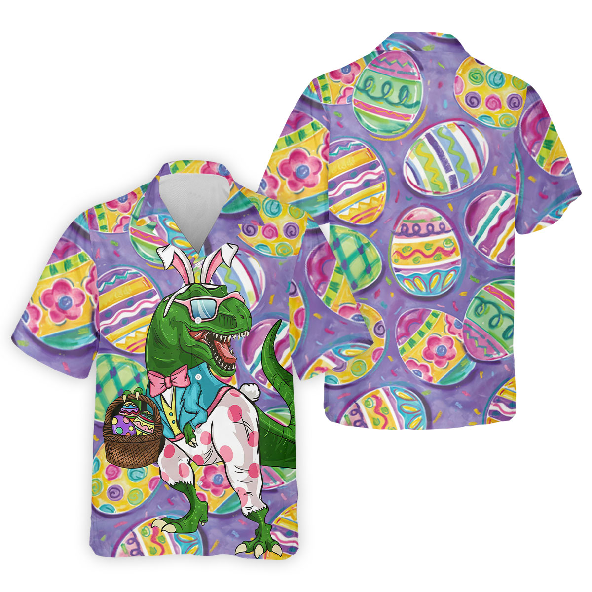 T-Rex Bunny Painted Easter Eggs Golf Shirts For Men, Men's Funny Golf Shirts, Polo ShirtFor Men