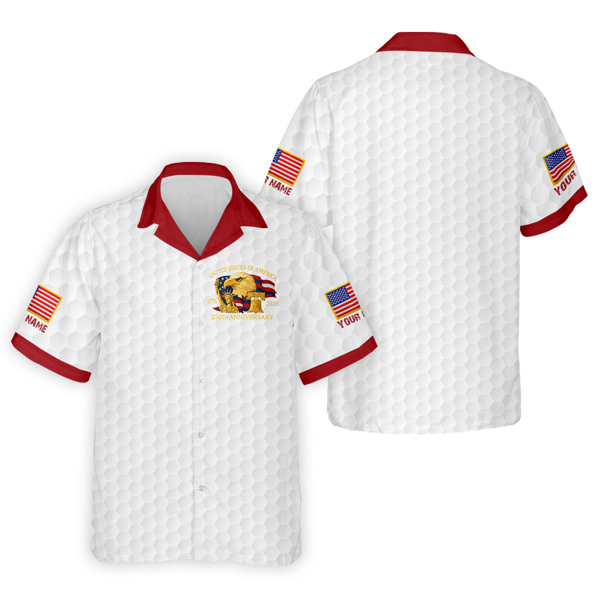 United States 250th Anniversary Patriotic Eagle White Custom Golf Shirts, 4th Of July Golf Shirts For Men