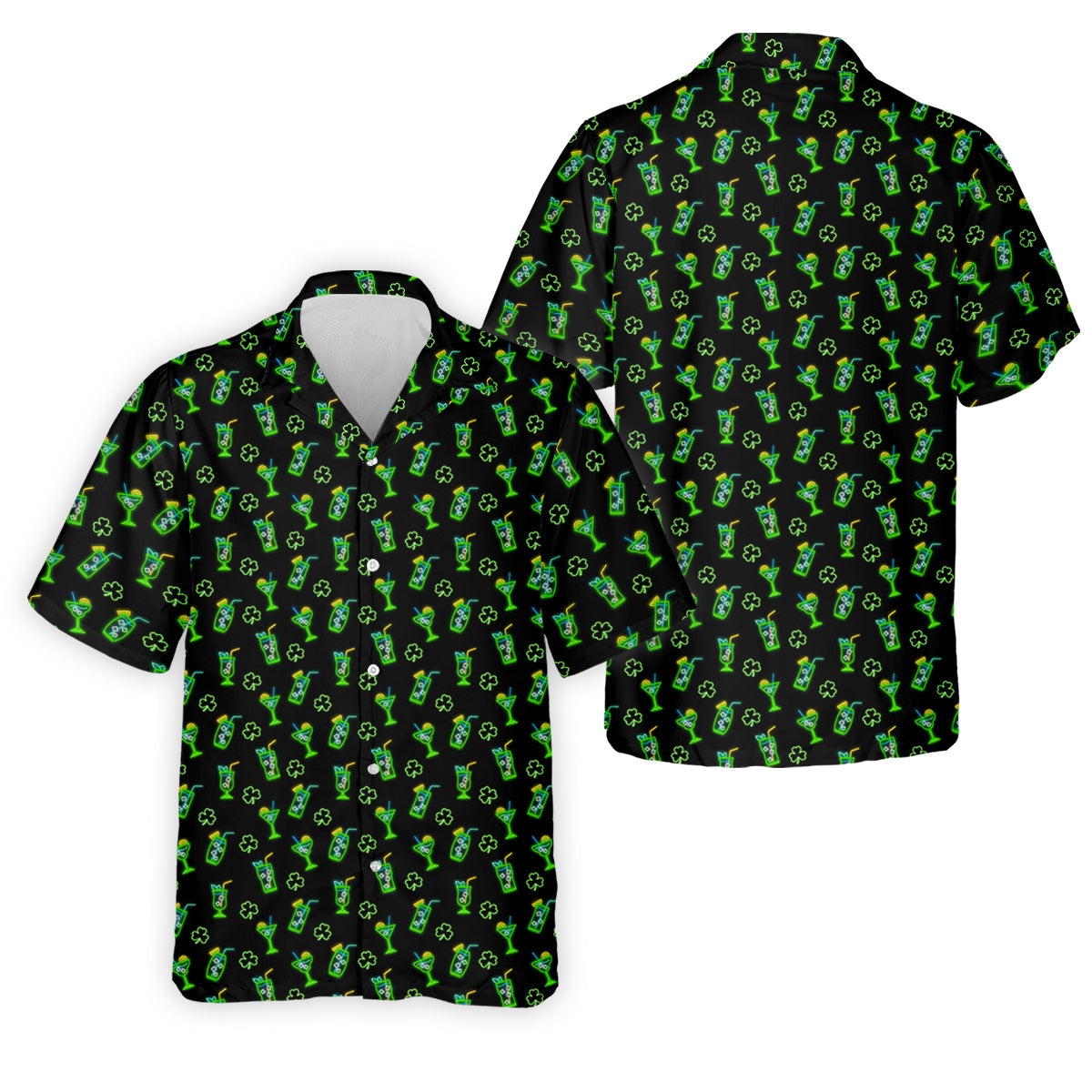 Neon Green Cocktails Three Leaf Clover St Patrick's Day Golf Shirt, Golf Gift For Men, Golf Shirts For Men
