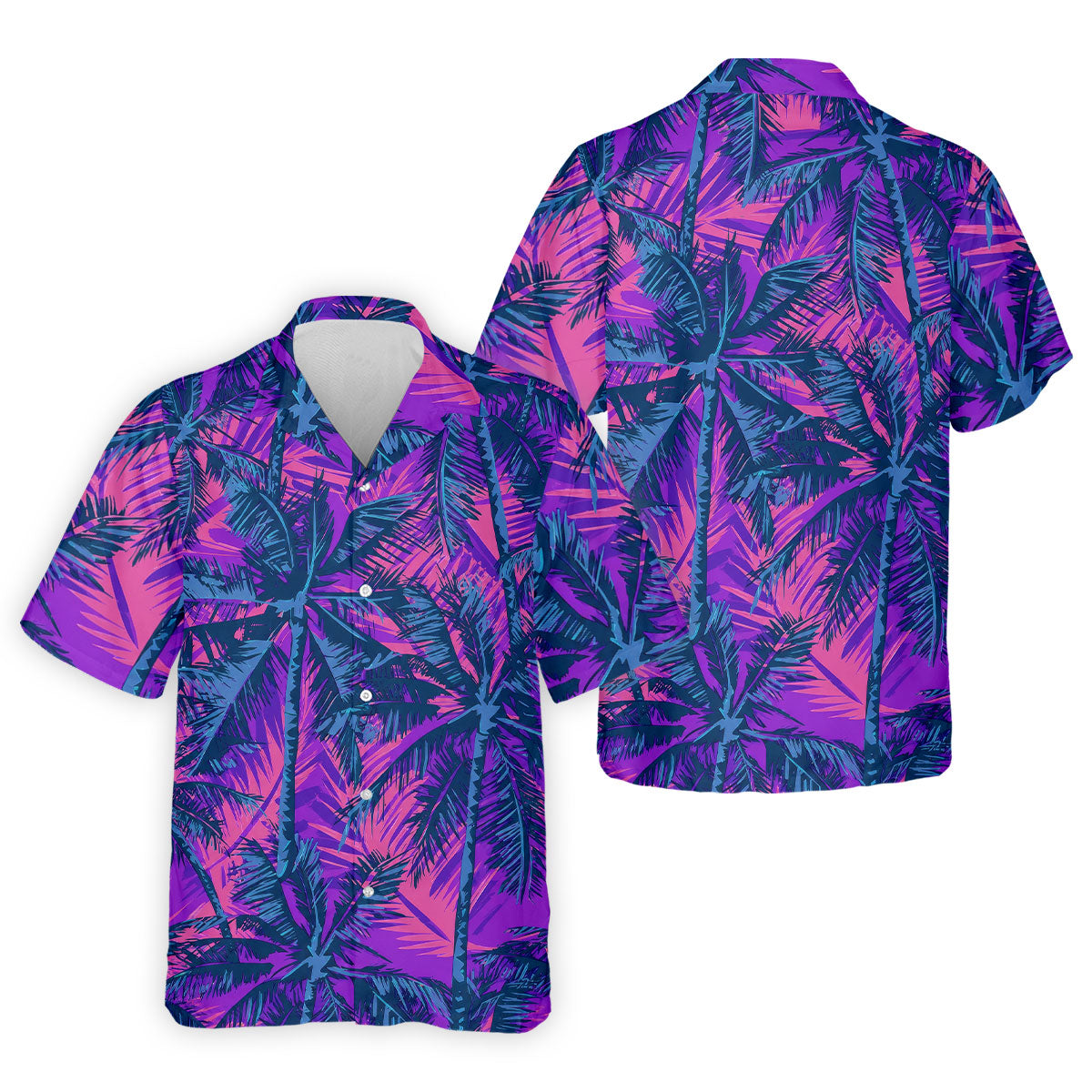 Purple Pink Tropical Palm Trees Golf Shirt, Mens Golf Polo, Printed Golf Shirts