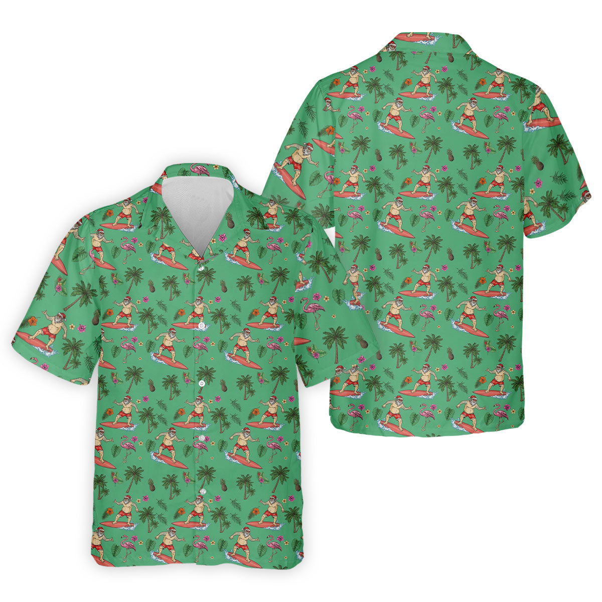 Santa Flamingo Tropical Golf Shirt, Christmas Golf Shirt, Golf Apparel For Men