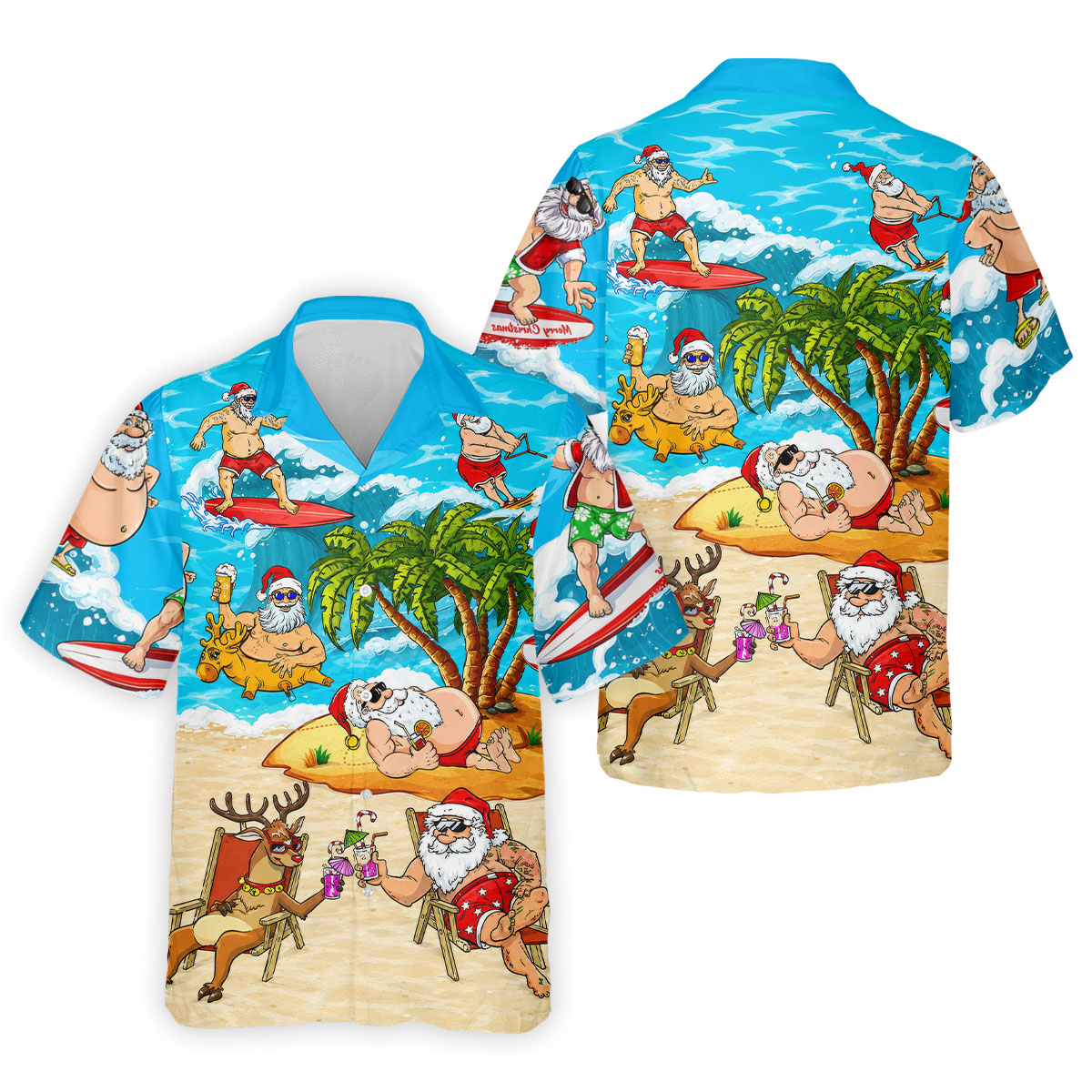 Funny Santa Beach Party Men's Golf Shirt, Christmas Golf Shirt, Golf Apparel For Men