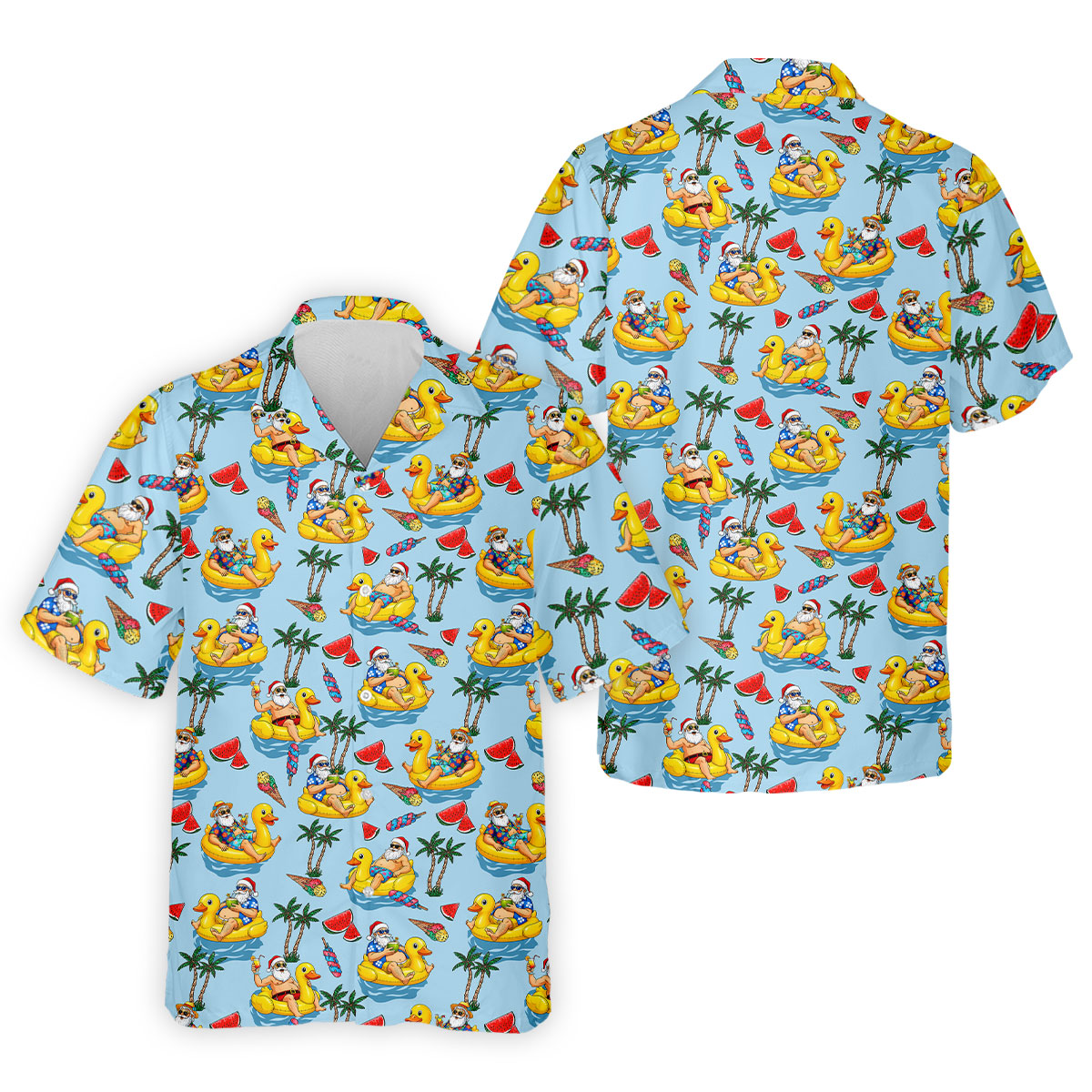 Men's Santa Duck Pool Float Hawaiian Golf Shirt, Christmas Golf Shirt, Golf Apparel For Men