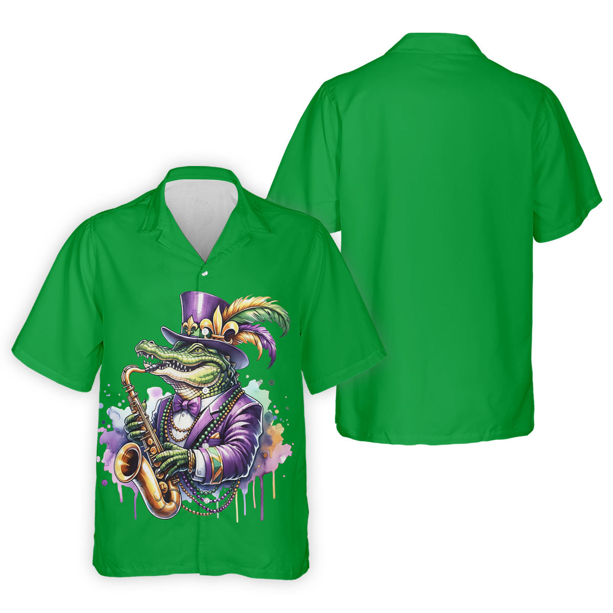Mardi Gras Alligator Playing Saxophone Green Golf Shirt, Golf Shirts For Men, Polo ShirtFor Men