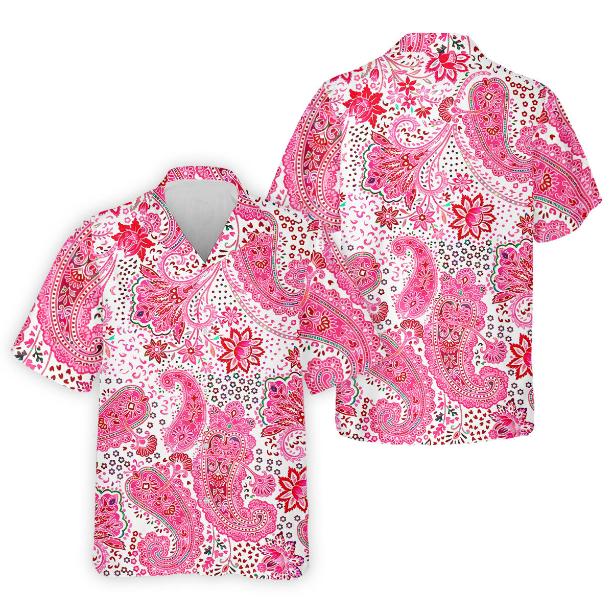Pink Paisley Floral Pattern Golf Shirt, Mens Golf Shirts, Hawaiian Golf Shirt, Golf Apparel For Men