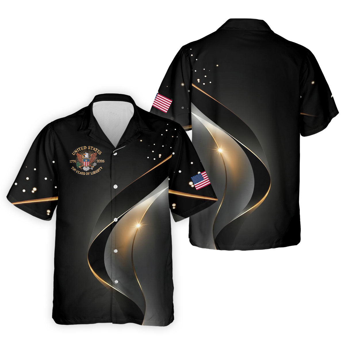 US 250 Years Of Liberty American Flag And Bald Eagle Black Golf Shirt, Patriotic 4th Of July Golf Shirts For Men