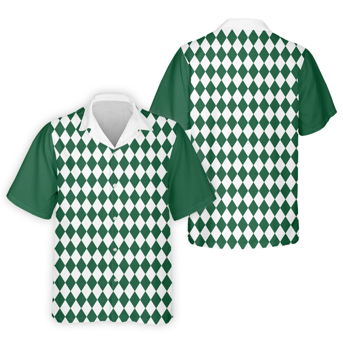 Green And White Argyle Pattern Retro Golf Shirt, Golf Tops For Men, Golf Shirts For Men, Polo For Men