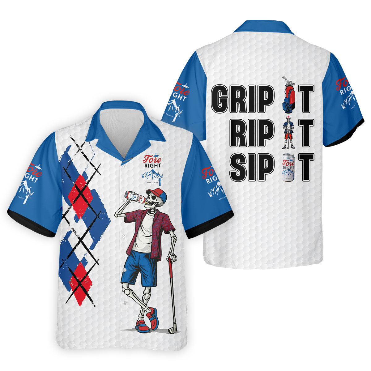 Fore Right Funny Skeleton Golf And Beer Red White Men's Funny Golf Shirts, Polo ShirtFor Men