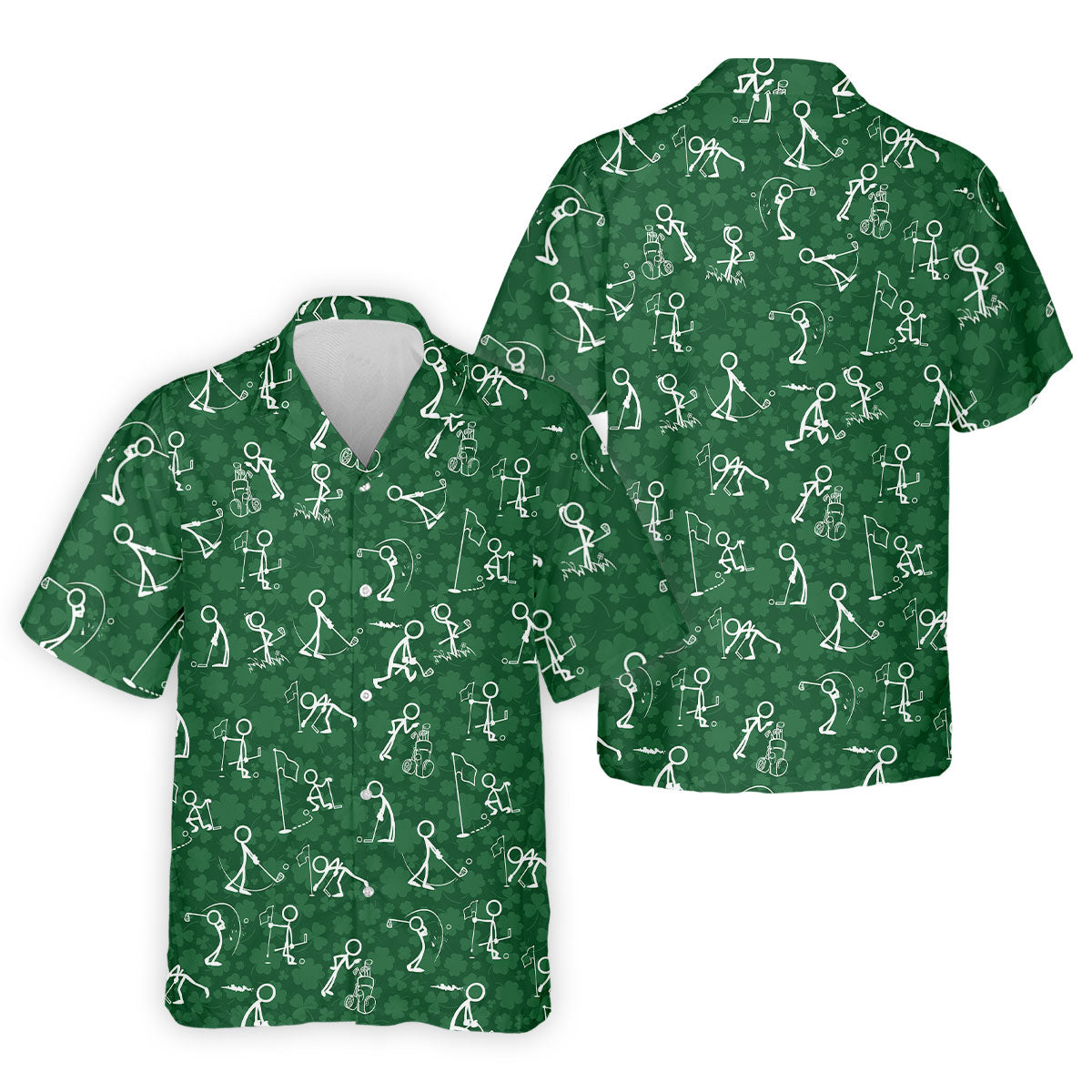 Stick Figure Golf Pose Shamrock Golf Shirt, St Patrick's Day Golf Tops For Men, Polo ShirtFor Men