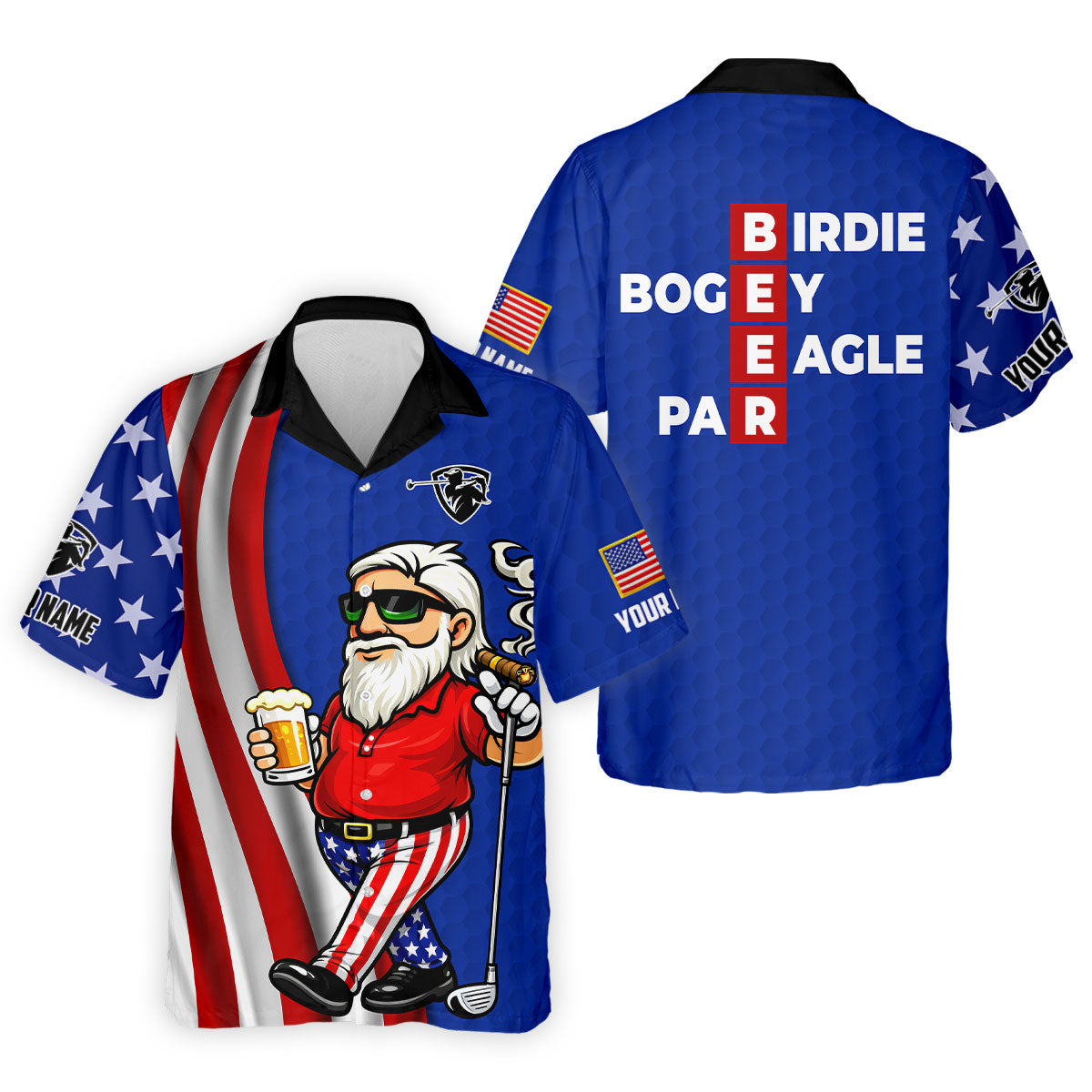 Patriotic Man Golf And Beer Funny 4th Of July Navy Golf Shirt, 250 Years Of America Golf Shirts For Men