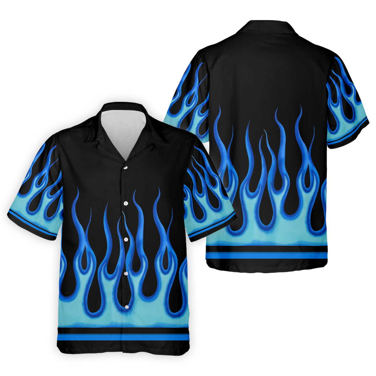 Black Blue Flame Sleeve Golf Shirt, Men's Golf Shirt, Golf Apparel For Men