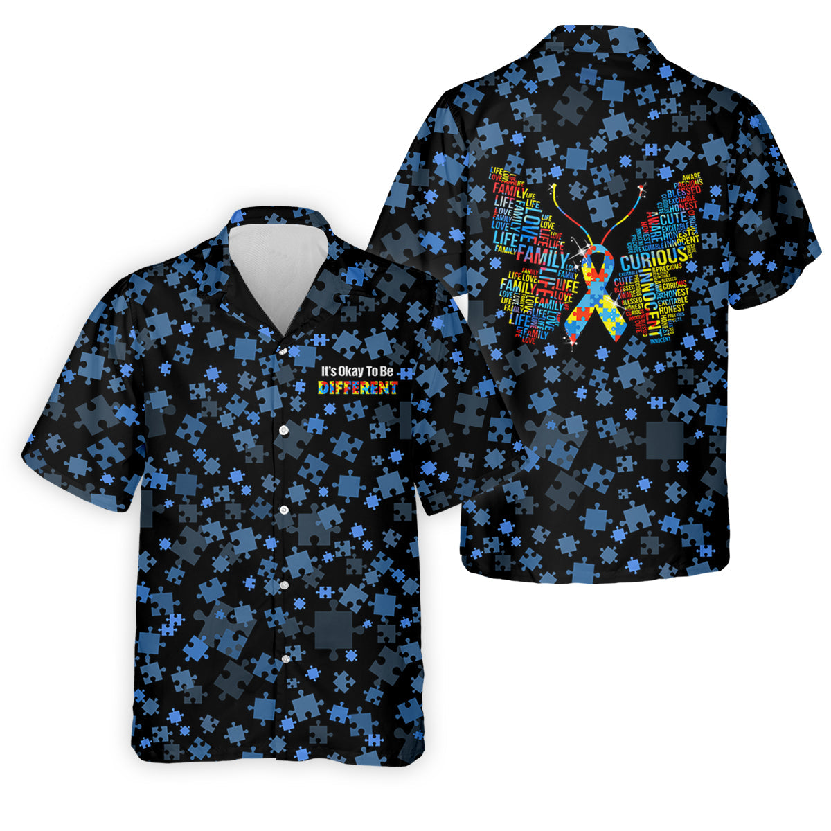 It's Okay To Be Different Autism Awareness Black And Blue Puzzle Pattern Golf Tops For Men, Polo ShirtFor Men