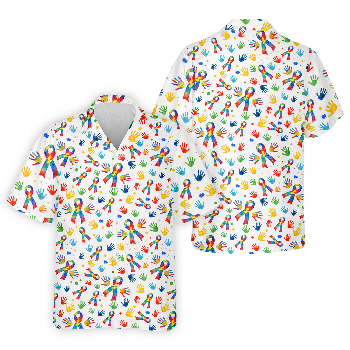 Colorful Handprints Autism Ribbon Golf Tops For Men, Autism Awareness Color Golf Shirts For Men