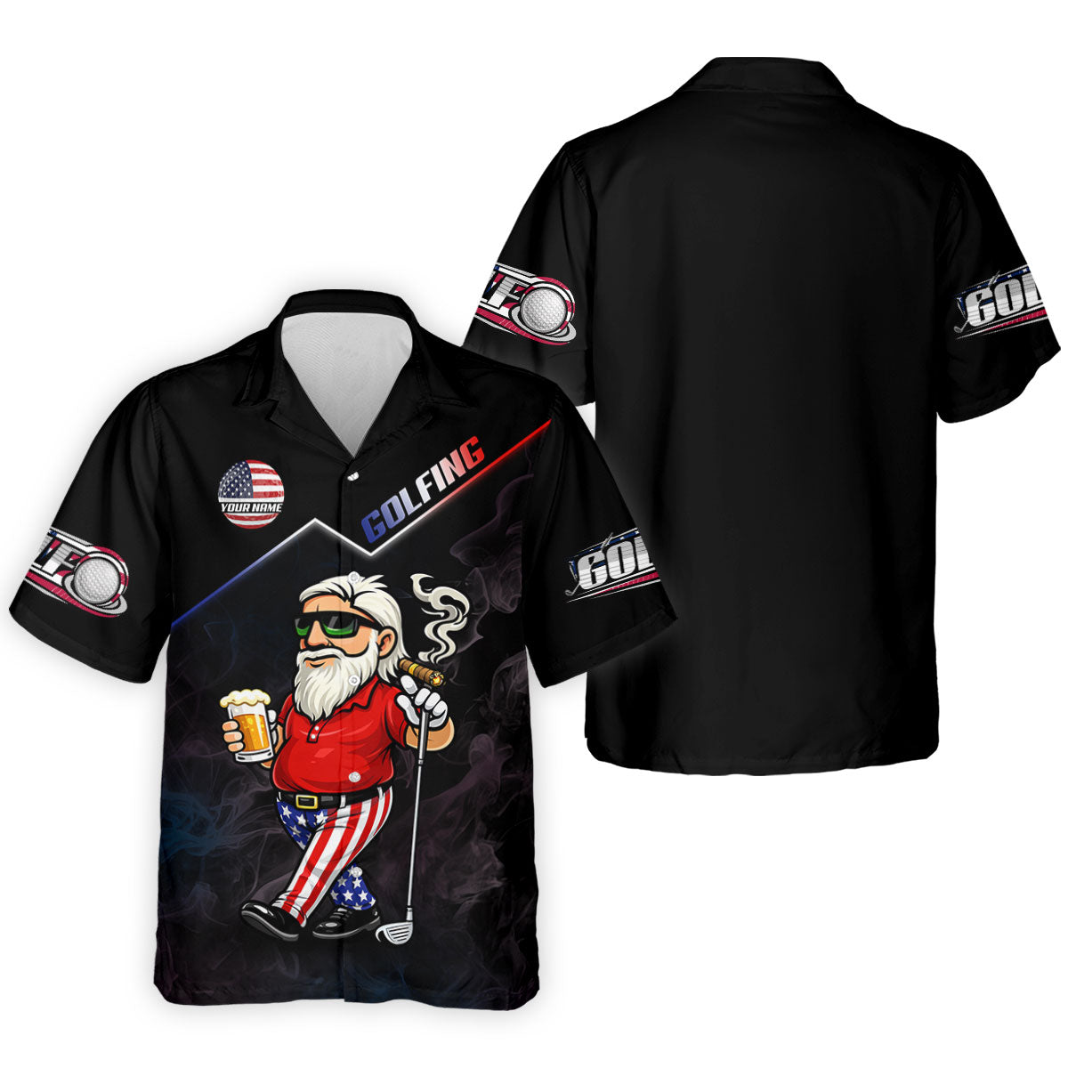 Patriotic Man Golf And Beer Custom Name Funny 4th Of July Golf Shirt, 250th Anniversary Golf Shirts For Men