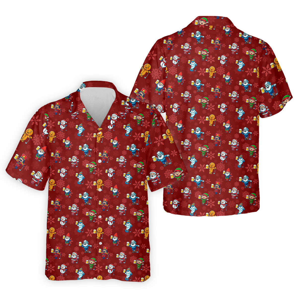 Christmas Characters Golf And Beer Red Men's Funny Golf Shirts, Christmas Golf Shirt, Polo ShirtFor Men