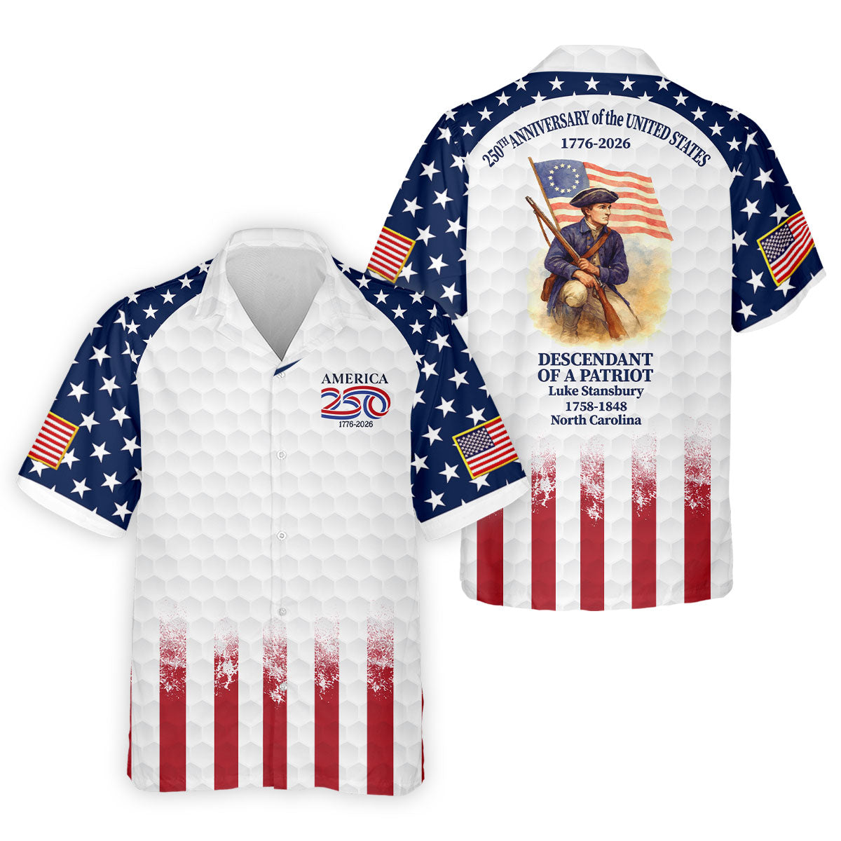 250th Anniversary Descendant Of A Patriot American Flag Golf Shirt, Patriotic 4th Of July Golf Shirts For Men
