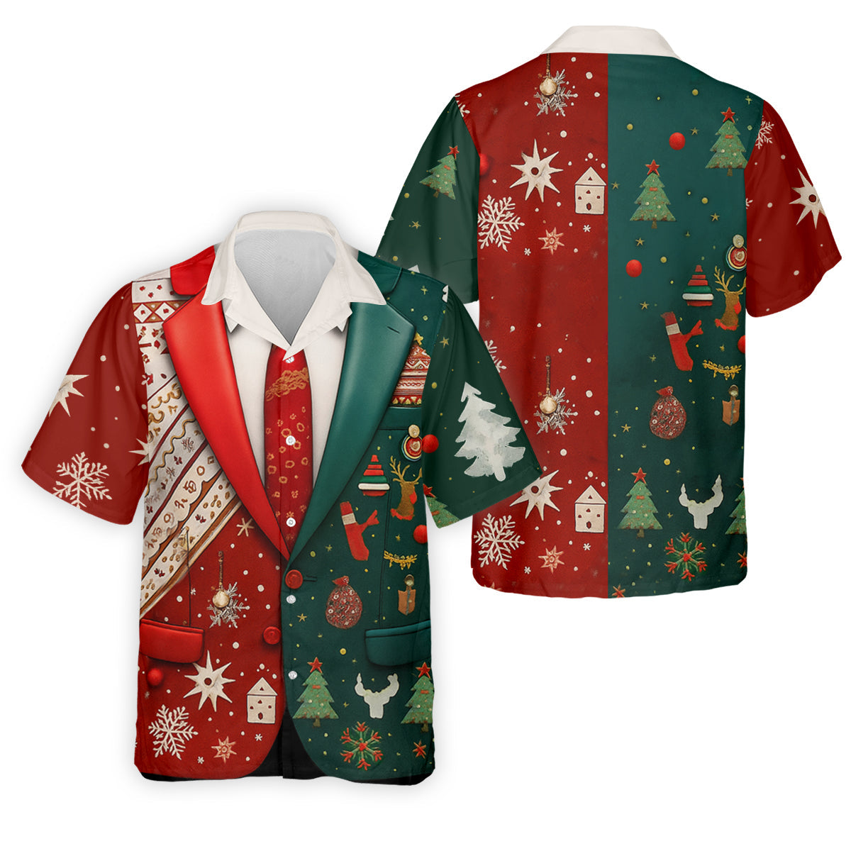 Red And Green Xmas Vintage Prints Men's Golf Polo Shirttmas Golf Shirt, Golf Gift For Men