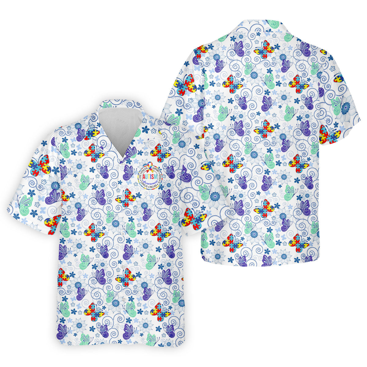 Autism Awareness Colors Puzzles Butterfly Floral Golf Shirt, Golf Tops For Men, Golf Shirts For Men