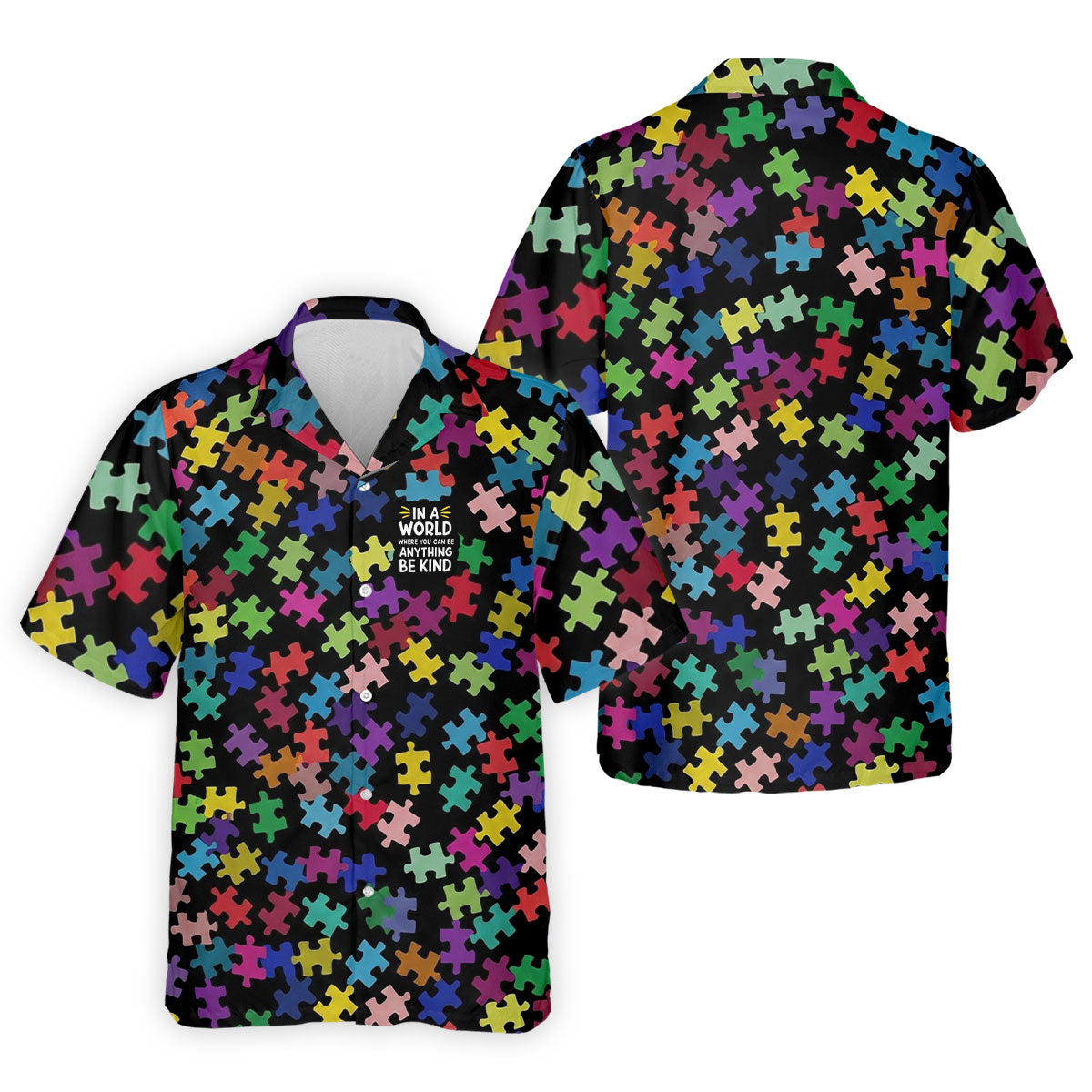 In A World Where You Can Be Anything Be Kind Autism Awareness Puzzle Pattern Men's Golf Shirt, Polo Shirt Men