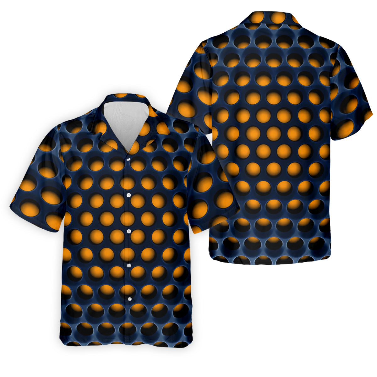 3D Effect Circular Pattern Orange Golf Shirt, Cool Golf Outfit, Men's Funny Golf Shirts, Polo Shirt Men
