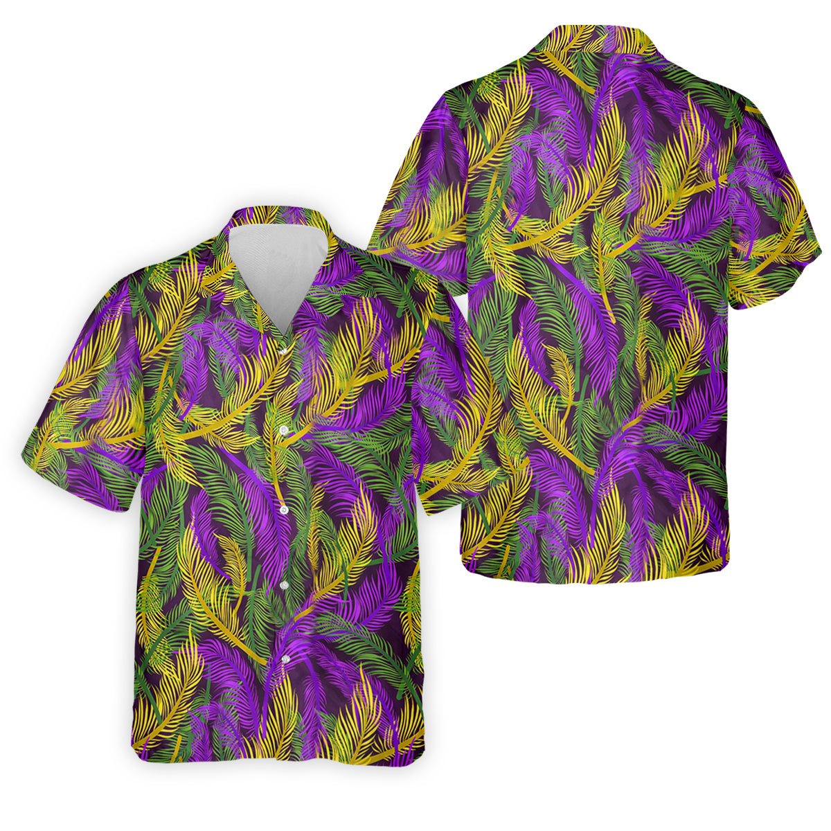 Purple Green Gold Feather Pattern Mardi Gras Golf Shirt, Polo ShirtFor Men, Golf Shirts For Men