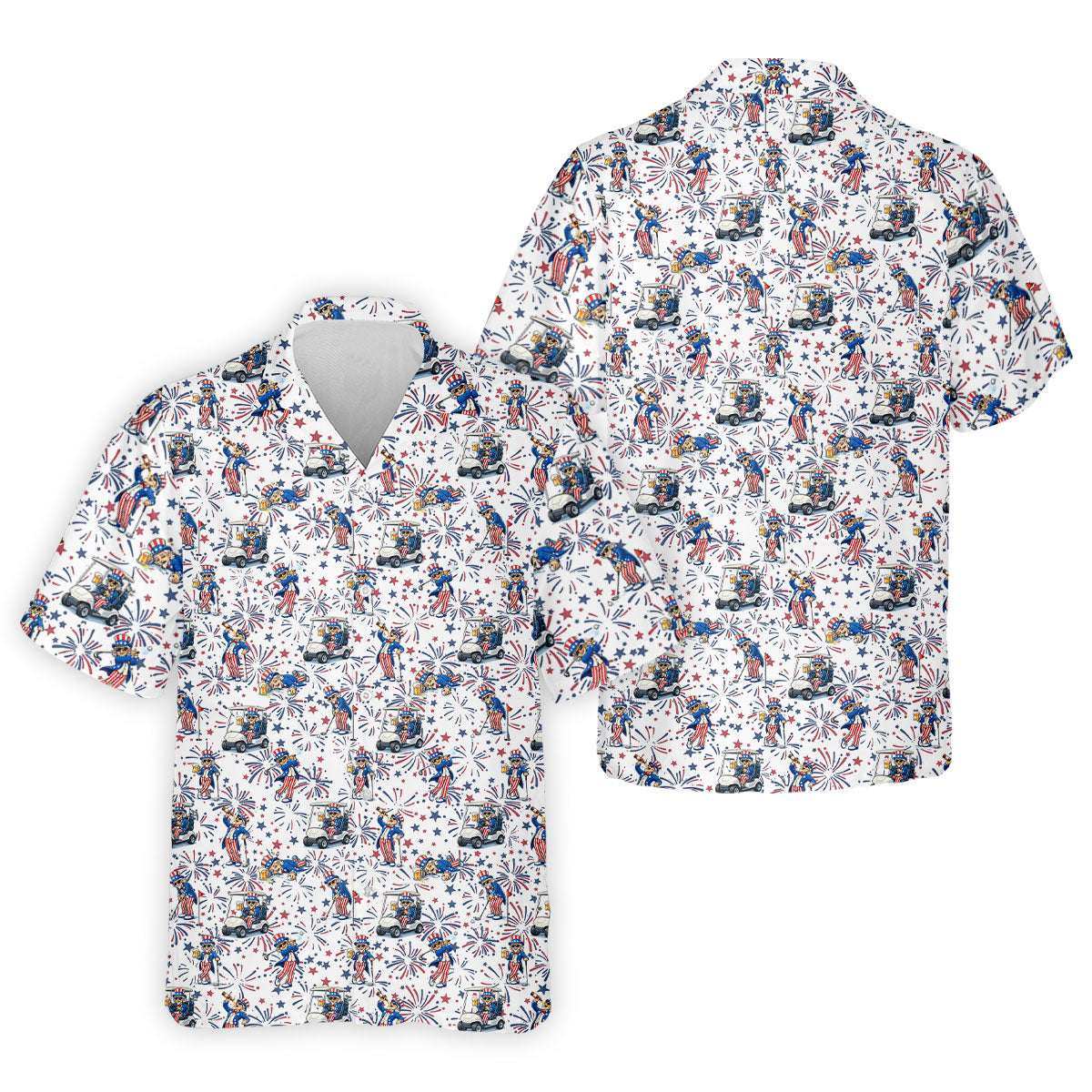 Patriotic Theme Golf And Beer Funny 4th Of July Golf Shirt, 250 Years Seamless Pattern Golf Shirts For Men