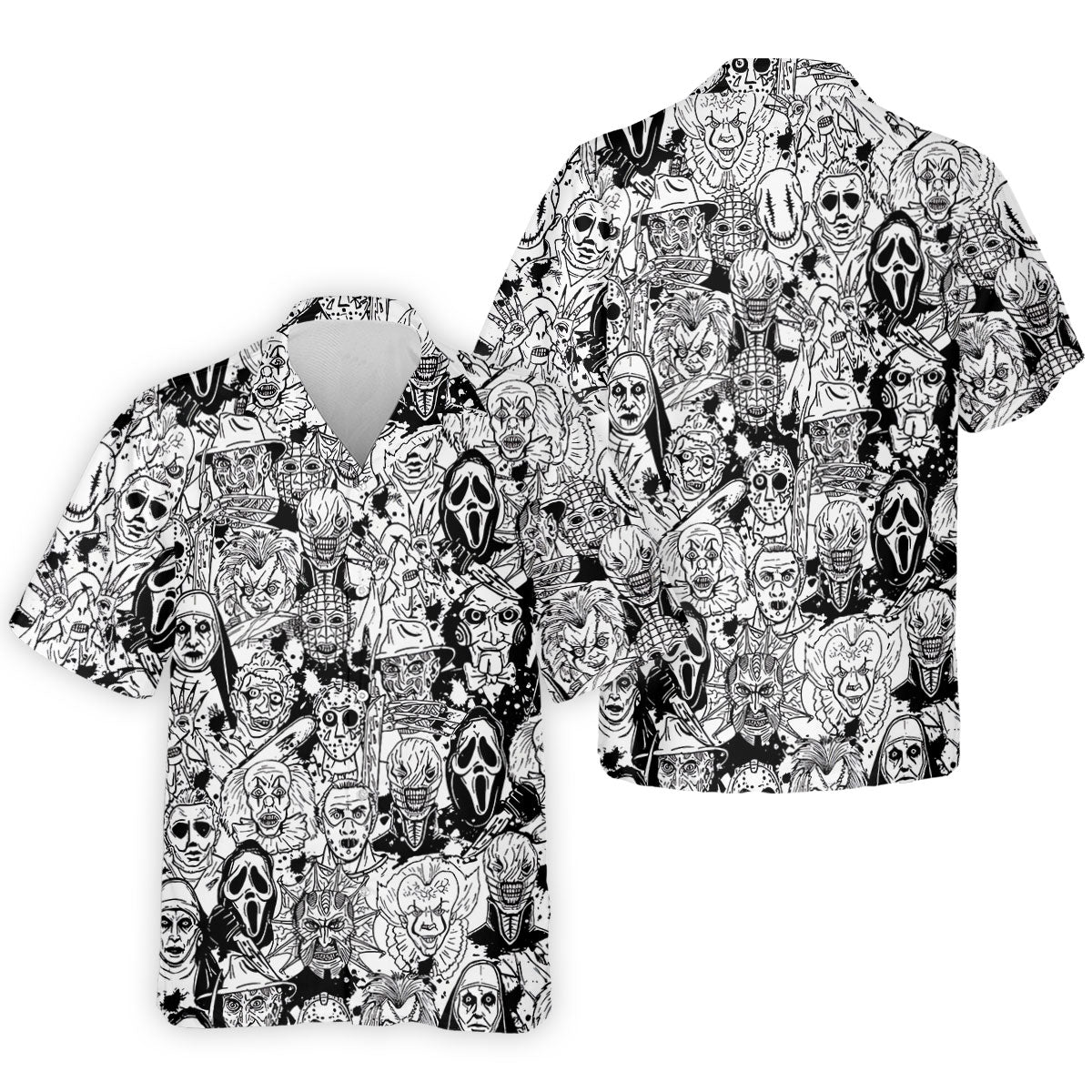 Black White Horror Character Sketch Golf Shirt, Mens Golf Polo, Halloween Golf Shirt
