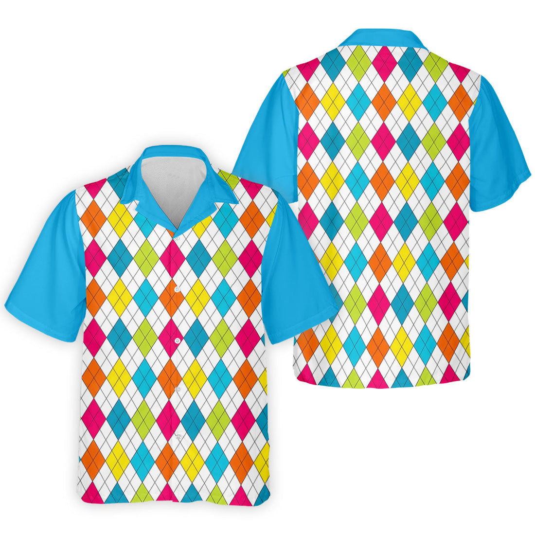 Retro Argyle Diamond Checkered Golf Shirt, Mens Golf Polo, Printed Golf Shirts